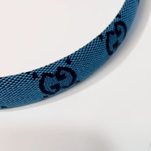 GUCCI藍色雙G緹花布髮箍-4