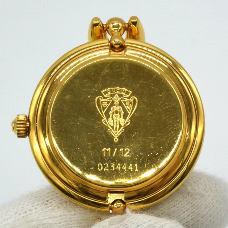 GUCCI 11/12 石英錶,可更換錶圈,電池驅動,金色,鍍金,女士款-4