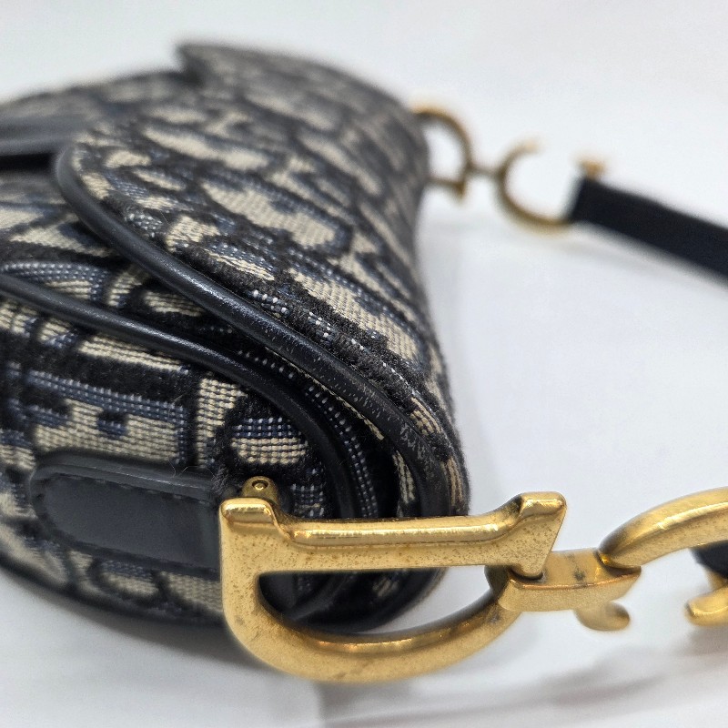 Dior 藍緹花布霧金釦Mini手提馬鞍包-12