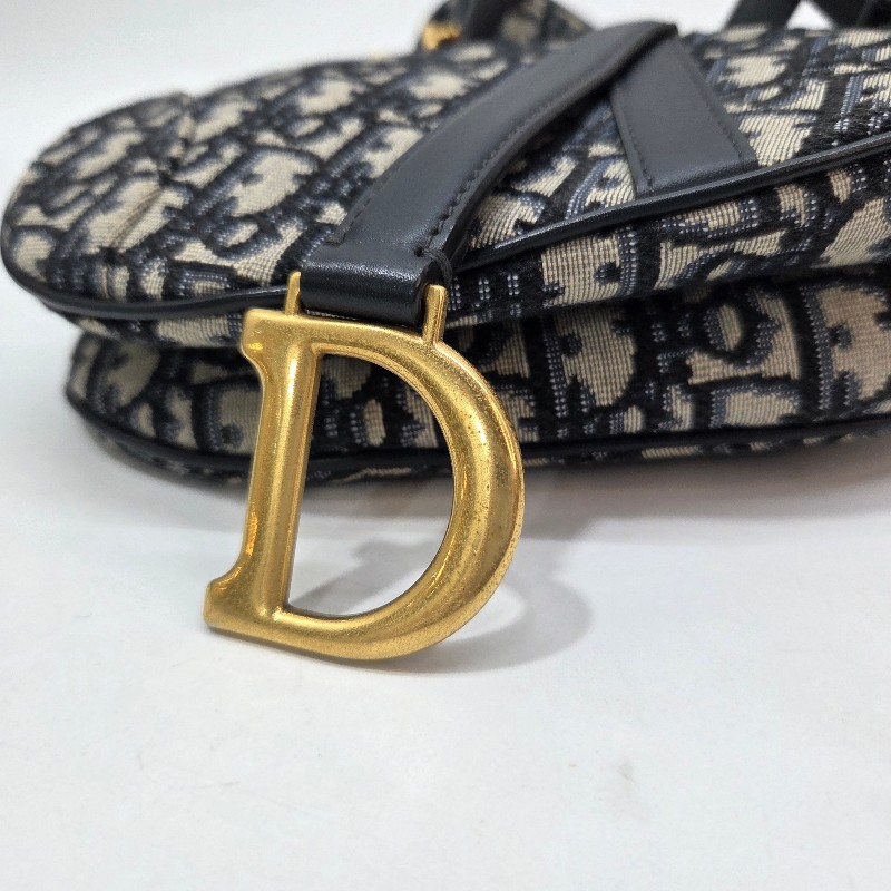 Dior 藍緹花布霧金釦Mini手提馬鞍包-14