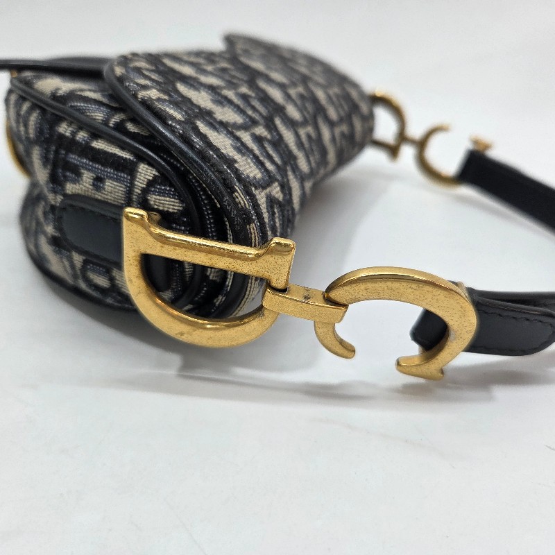 Dior 藍緹花布霧金釦Mini手提馬鞍包-15