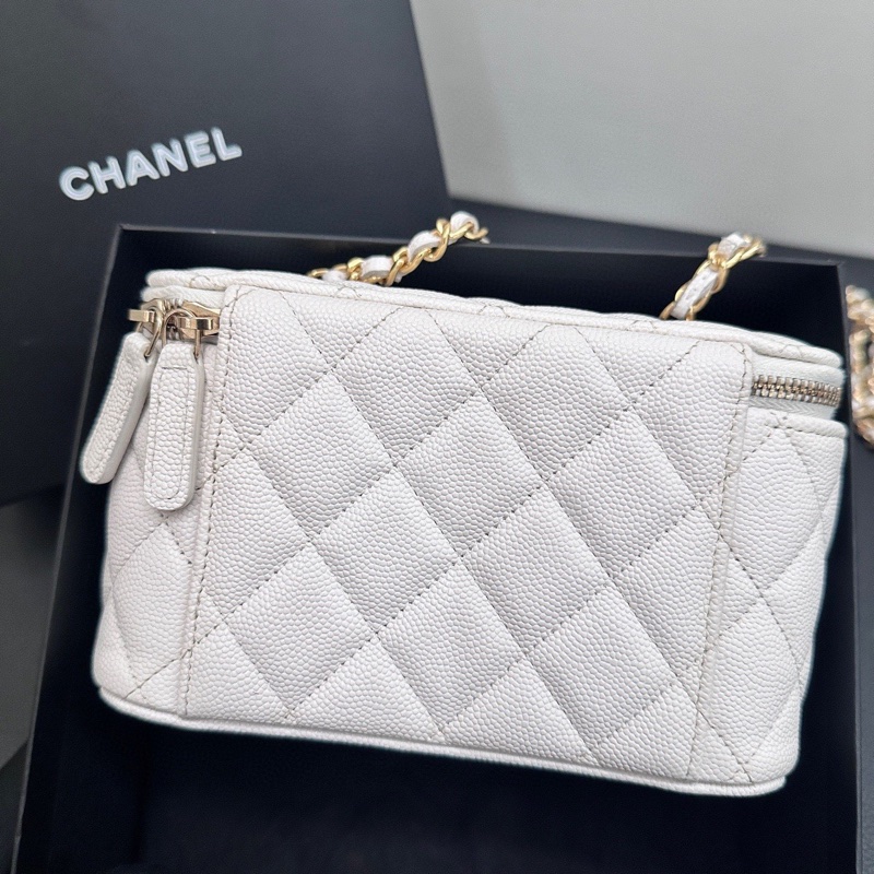 Chanel/香奈兒23C撲克牌限定款系列白色長盒子包化妝包荔枝皮-2
