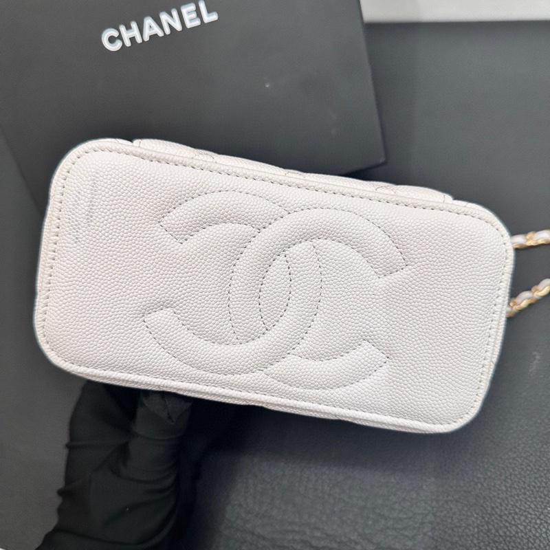 Chanel/香奈兒23C撲克牌限定款系列白色長盒子包化妝包荔枝皮-7
