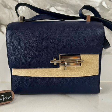 Hermès愛馬仕99成新21 VERROU EPSOM M3寶藍色手槍肩背包 C刻 購證盒全