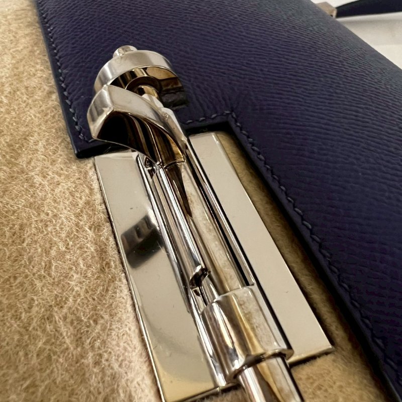 Hermès愛馬仕99成新21 VERROU EPSOM M3寶藍色手槍肩背包 C刻 購證盒全-2