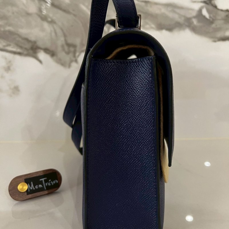 Hermès愛馬仕99成新21 VERROU EPSOM M3寶藍色手槍肩背包 C刻 購證盒全-3