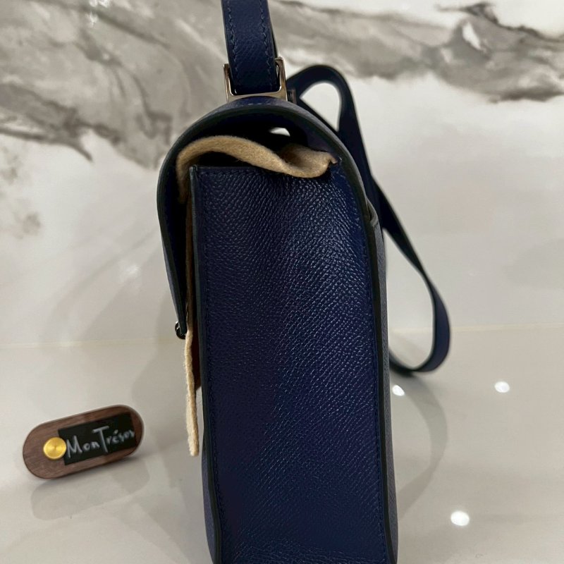 Hermès愛馬仕99成新21 VERROU EPSOM M3寶藍色手槍肩背包 C刻 購證盒全-4