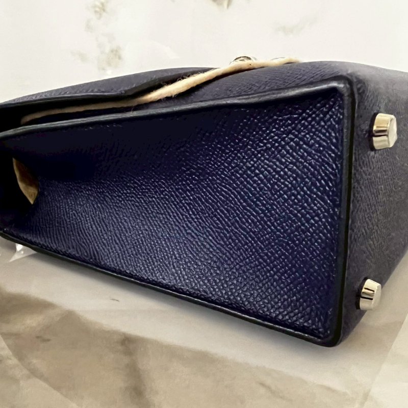 Hermès愛馬仕99成新21 VERROU EPSOM M3寶藍色手槍肩背包 C刻 購證盒全-5