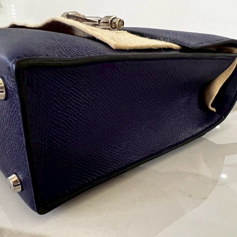 Hermès愛馬仕99成新21 VERROU EPSOM M3寶藍色手槍肩背包 C刻 購證盒全-6