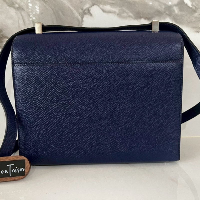 Hermès愛馬仕99成新21 VERROU EPSOM M3寶藍色手槍肩背包 C刻 購證盒全-8