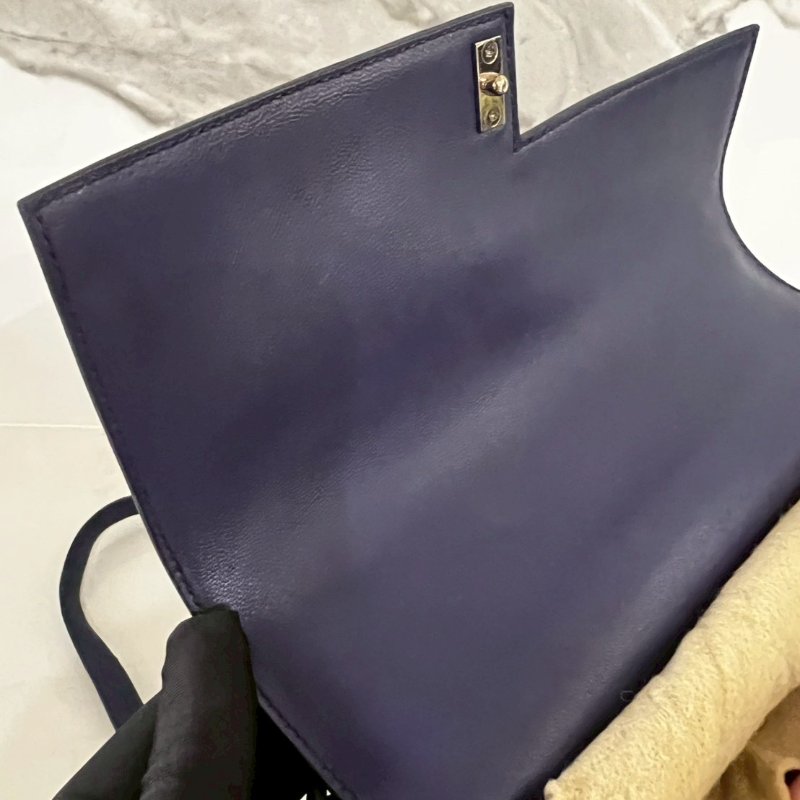 Hermès愛馬仕99成新21 VERROU EPSOM M3寶藍色手槍肩背包 C刻 購證盒全-13