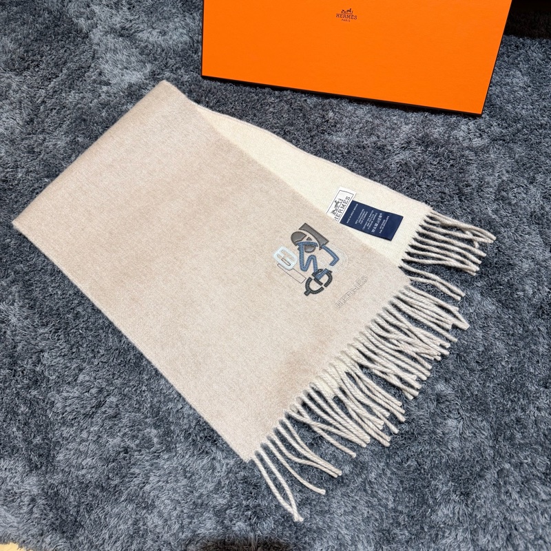 Hermes PM H Puzzle 羊絨圍巾 淺褐色-0