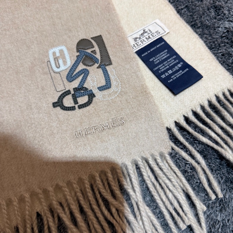 Hermes PM H Puzzle 羊絨圍巾 淺褐色-1