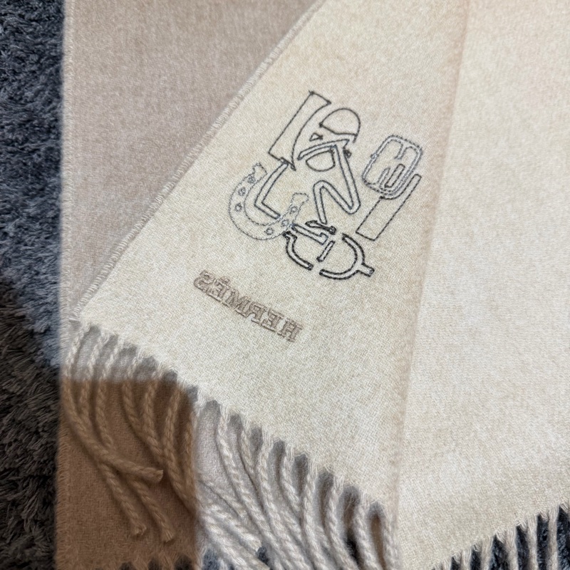 Hermes PM H Puzzle 羊絨圍巾 淺褐色-2