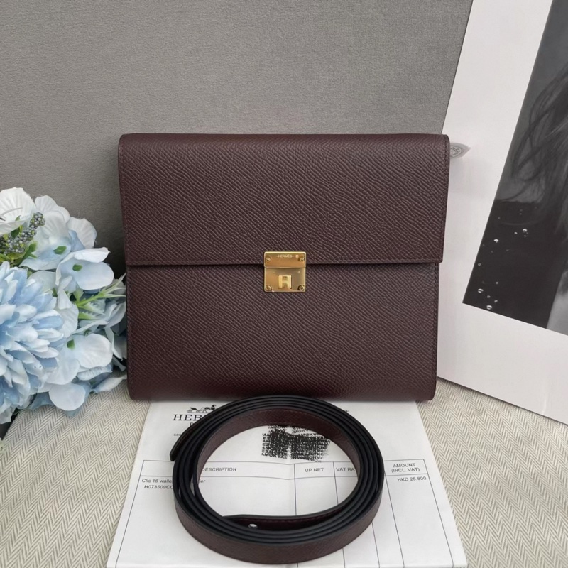 Hermes 愛馬仕 Clic16 E皮 馬鞍紅金扣 U刻-0