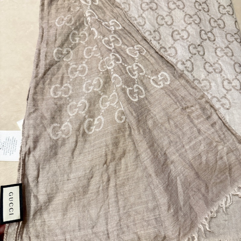 Gucci的提花羊毛雙色絲綢混紡圍巾蕎麥色-3