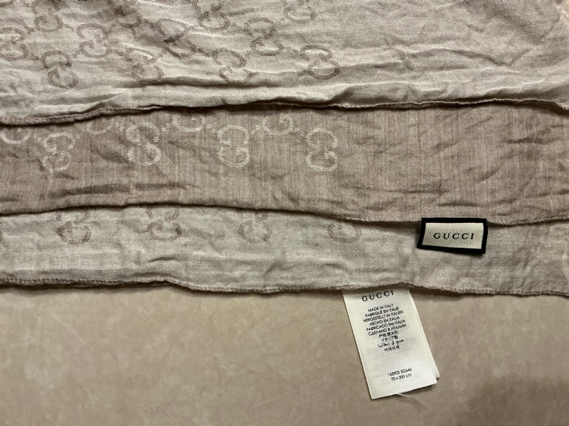 Gucci的提花羊毛雙色絲綢混紡圍巾蕎麥色-4
