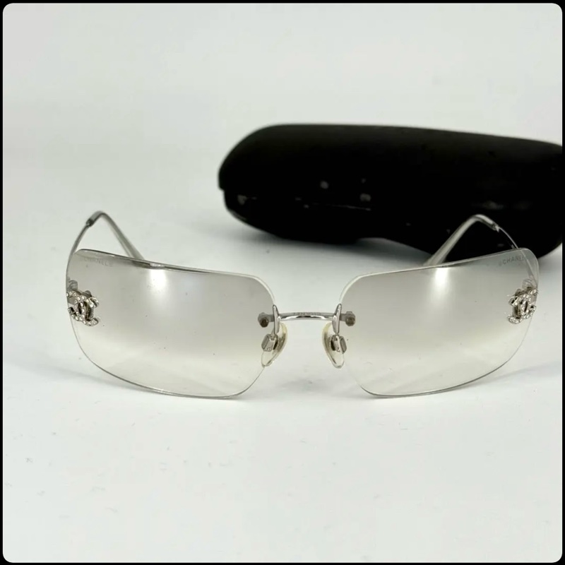 Chanel vintage 帶鑽logo無框墨鏡-0