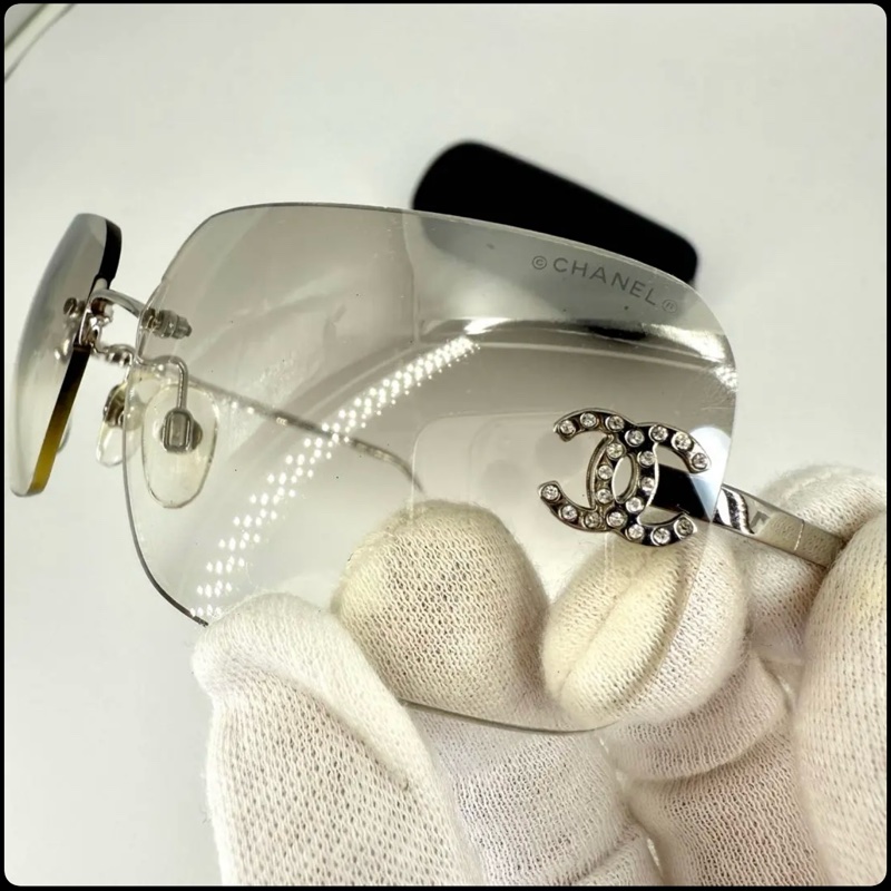 Chanel vintage 帶鑽logo無框墨鏡-2