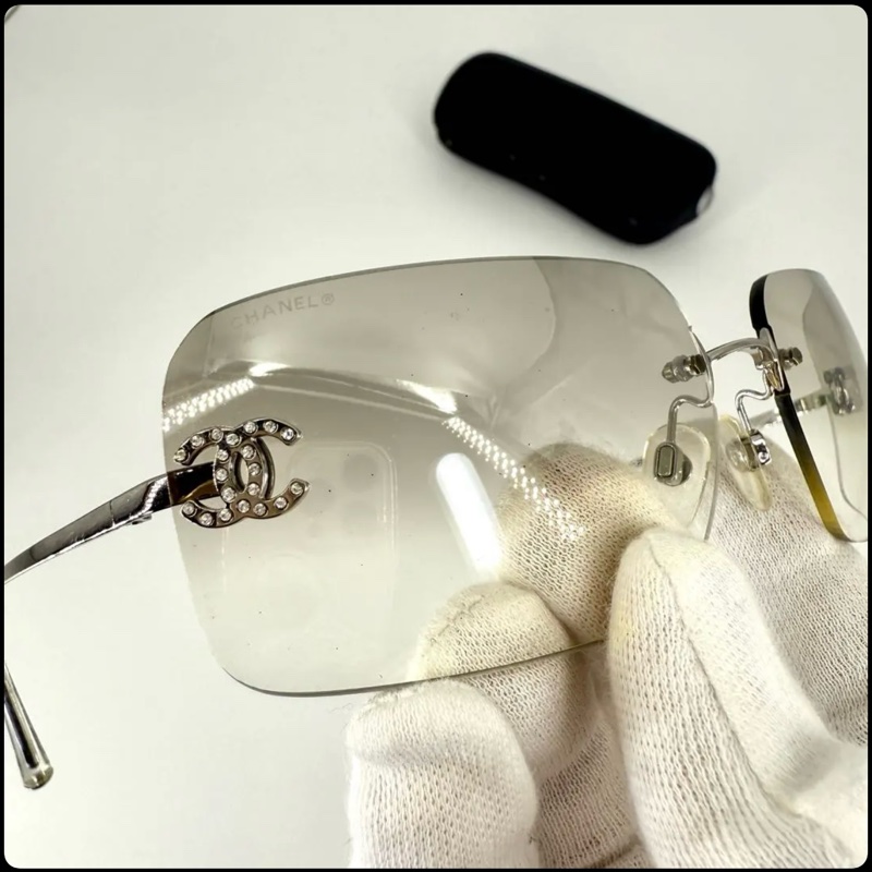 Chanel vintage 帶鑽logo無框墨鏡-3