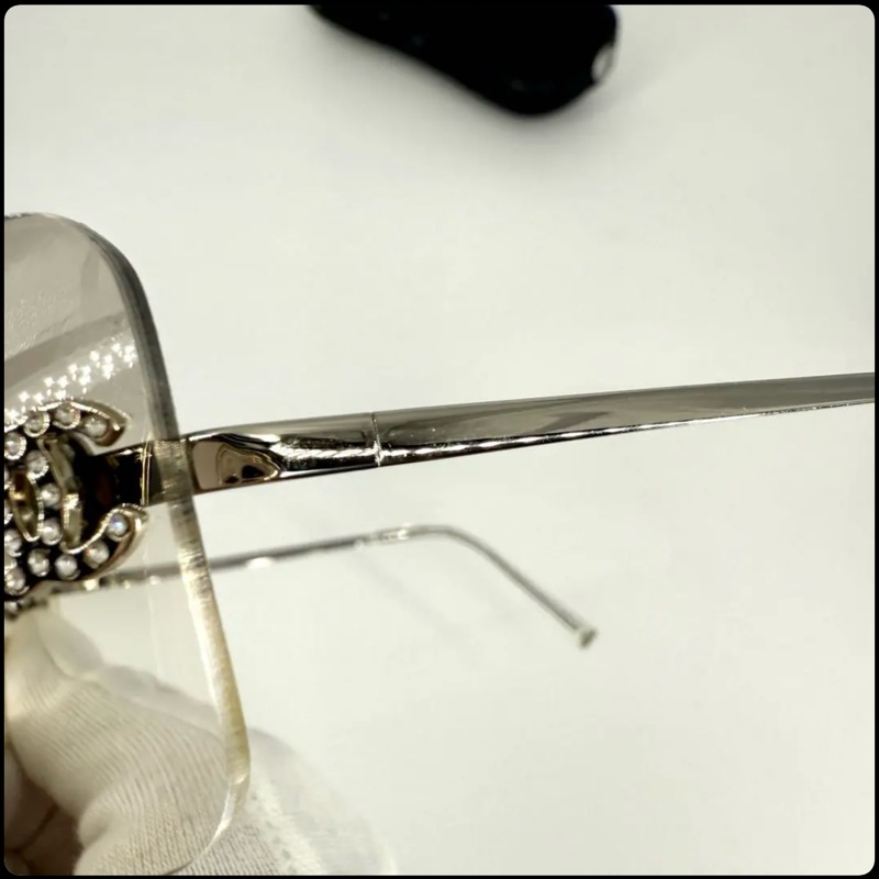 Chanel vintage 帶鑽logo無框墨鏡-7