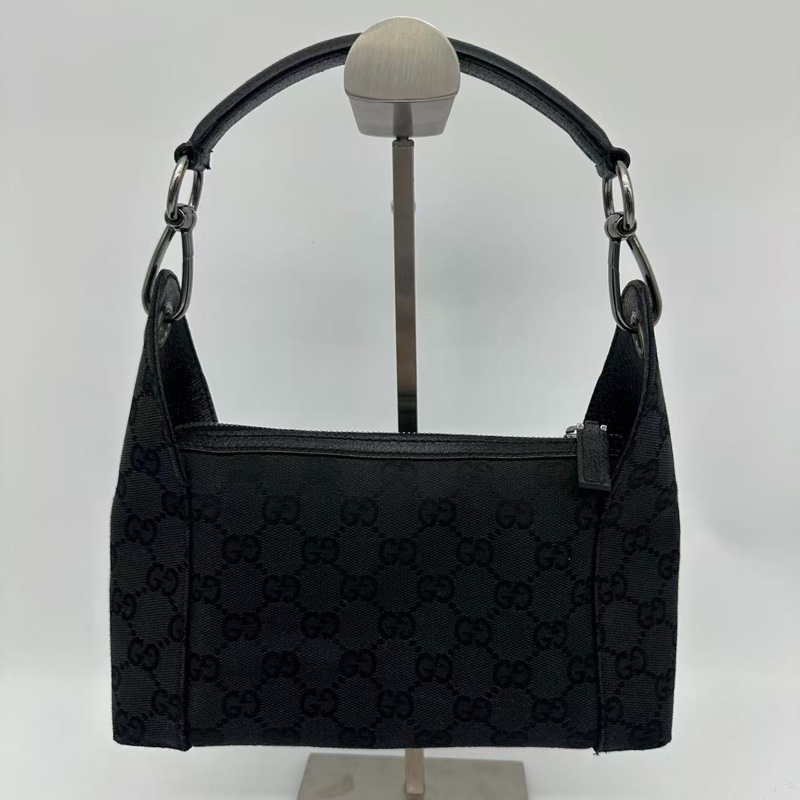 「JL精品代購」Gucci黑色老花帆布拼皮迷你腋下包-0