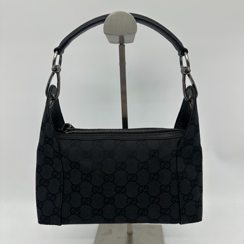 「JL精品代購」Gucci黑色老花帆布拼皮迷你腋下包-2