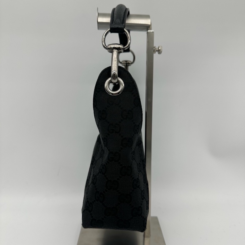 「JL精品代購」Gucci黑色老花帆布拼皮迷你腋下包-4