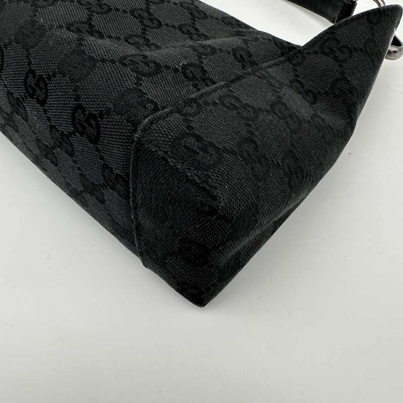 「JL精品代購」Gucci黑色老花帆布拼皮迷你腋下包-6