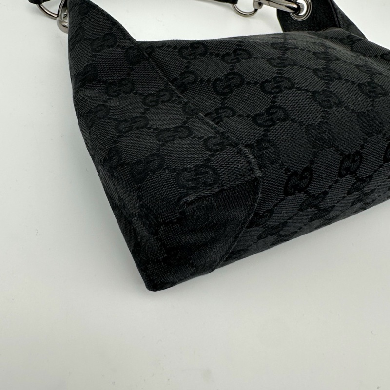 「JL精品代購」Gucci黑色老花帆布拼皮迷你腋下包-7