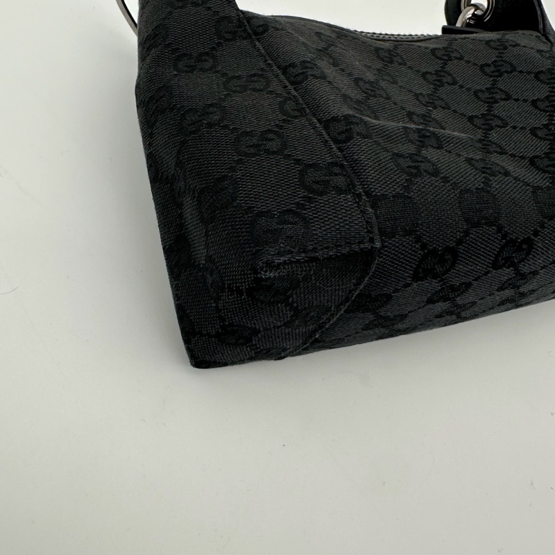 「JL精品代購」Gucci黑色老花帆布拼皮迷你腋下包-8