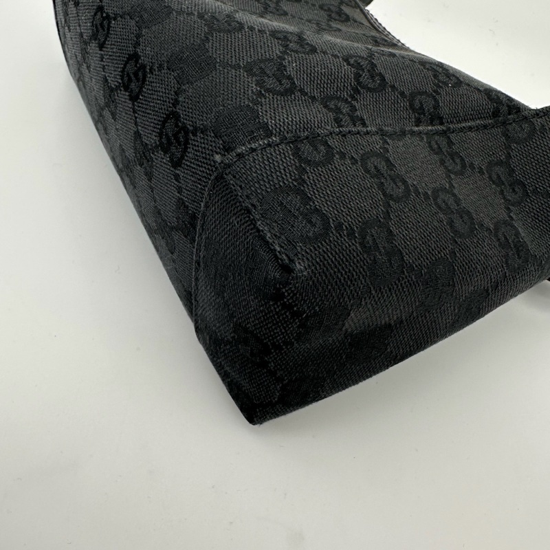 「JL精品代購」Gucci黑色老花帆布拼皮迷你腋下包-9