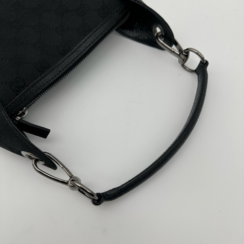 「JL精品代購」Gucci黑色老花帆布拼皮迷你腋下包-10