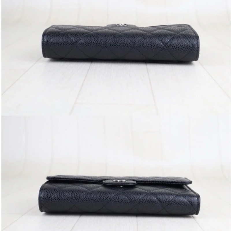 「JL精品代購」極新 Chanel 荔枝牛皮 三折黑長夾-3