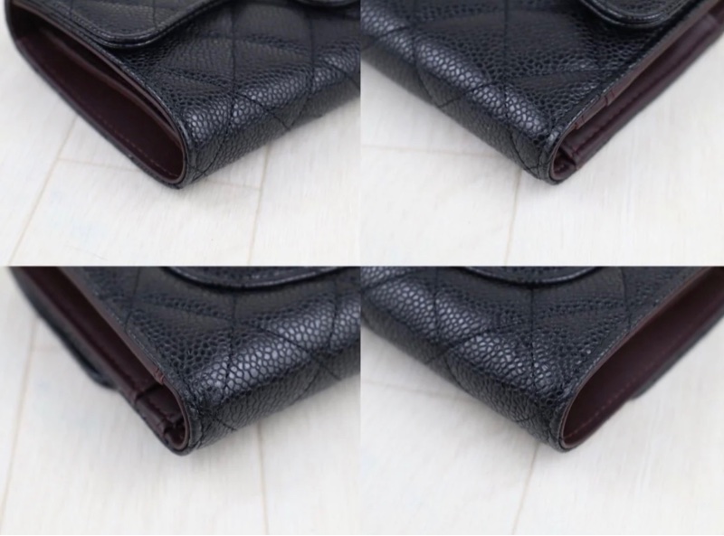 「JL精品代購」極新 Chanel 荔枝牛皮 三折黑長夾-4