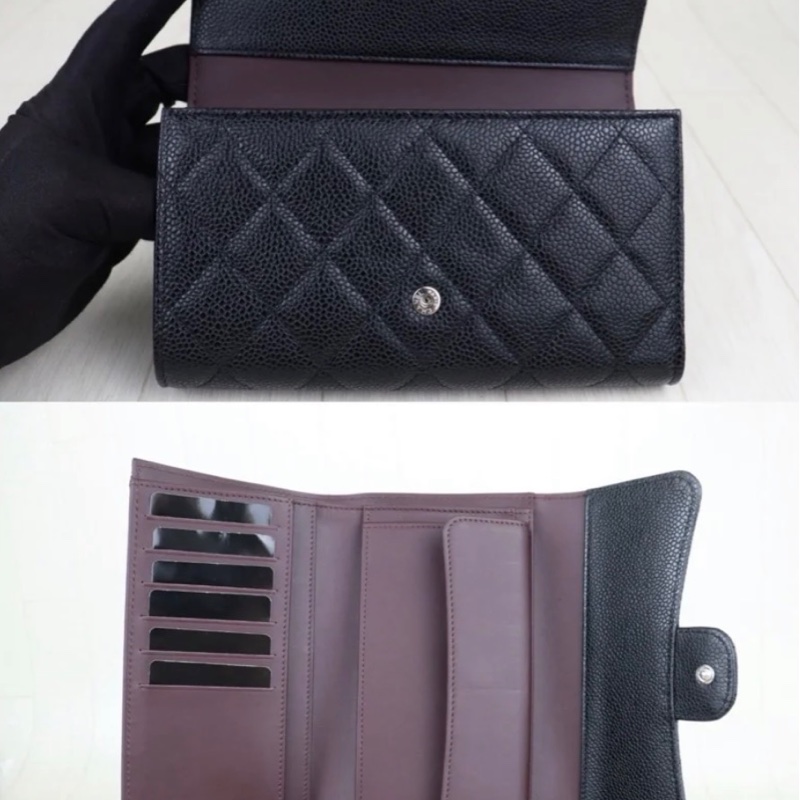 「JL精品代購」極新 Chanel 荔枝牛皮 三折黑長夾-5