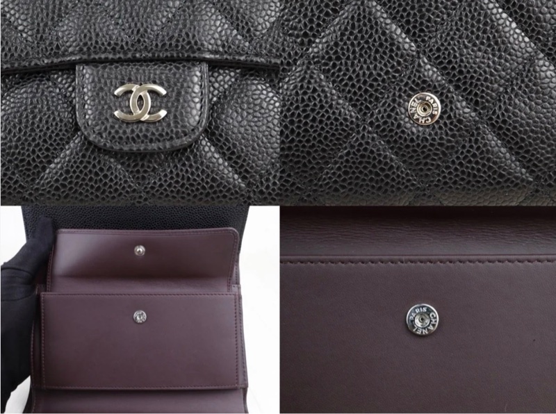 「JL精品代購」極新 Chanel 荔枝牛皮 三折黑長夾-6