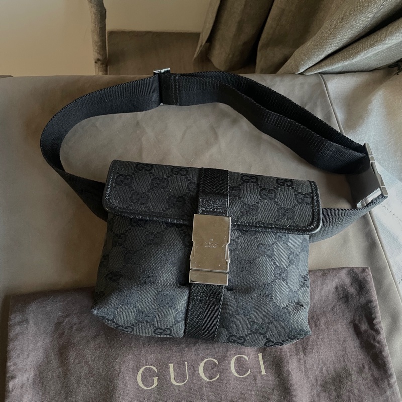 Gucci GG老花字紋丹寧帆布緹花腰包18cm/胸口包/手機包/側背包🌠斜背/側背/腰背🌠正品🌠況不錯🌠男女皆可🌠 立體包型2⃣️層空間足🌠經典-3