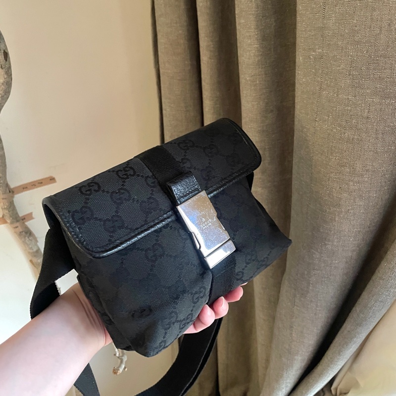 Gucci GG老花字紋丹寧帆布緹花腰包18cm/胸口包/手機包/側背包🌠斜背/側背/腰背🌠正品🌠況不錯🌠男女皆可🌠 立體包型2⃣️層空間足🌠經典-6
