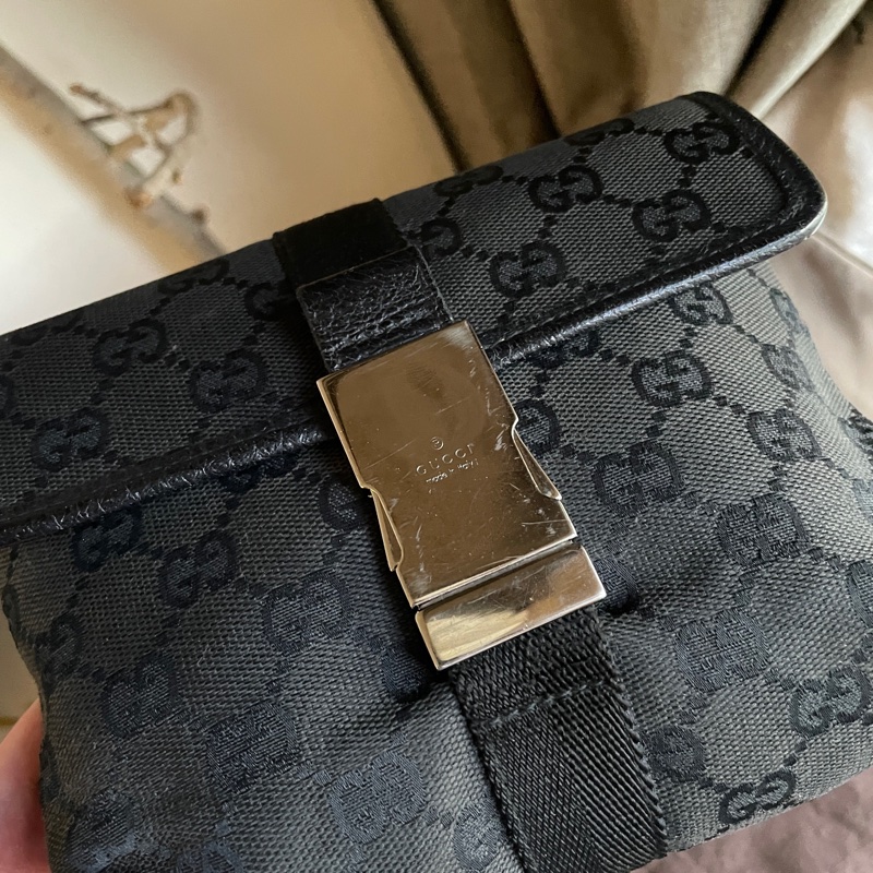 Gucci GG老花字紋丹寧帆布緹花腰包18cm/胸口包/手機包/側背包🌠斜背/側背/腰背🌠正品🌠況不錯🌠男女皆可🌠 立體包型2⃣️層空間足🌠經典-29