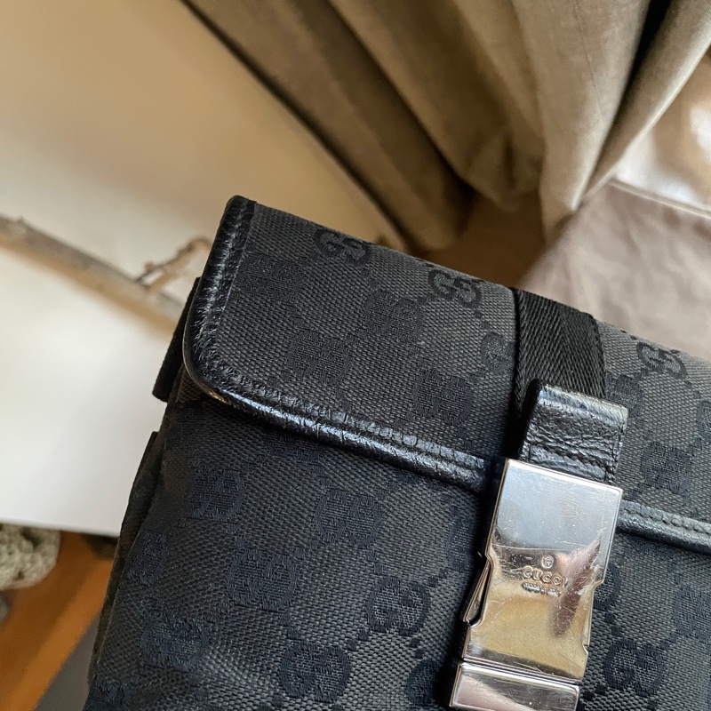 Gucci GG老花字紋丹寧帆布緹花腰包18cm/胸口包/手機包/側背包🌠斜背/側背/腰背🌠正品🌠況不錯🌠男女皆可🌠 立體包型2⃣️層空間足🌠經典-32