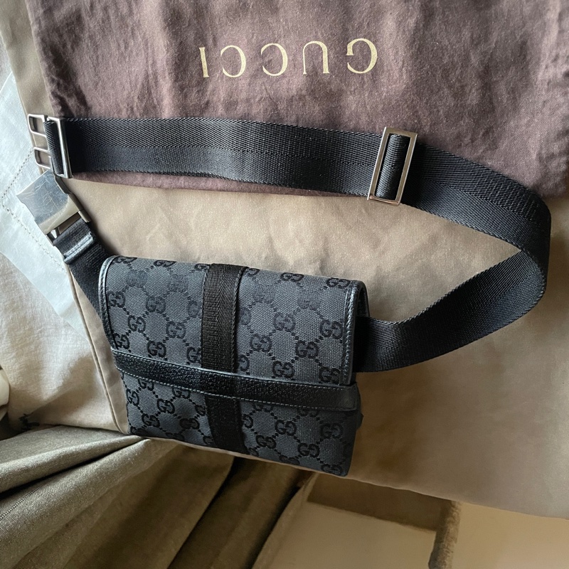 Gucci GG老花字紋丹寧帆布緹花腰包18cm/胸口包/手機包/側背包🌠斜背/側背/腰背🌠正品🌠況不錯🌠男女皆可🌠 立體包型2⃣️層空間足🌠經典-36
