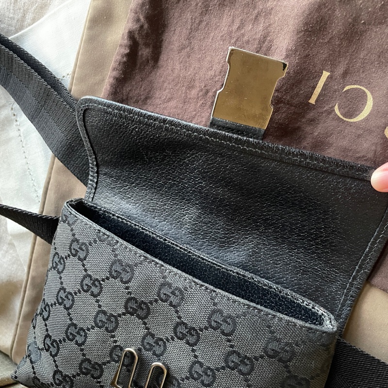 Gucci GG老花字紋丹寧帆布緹花腰包18cm/胸口包/手機包/側背包🌠斜背/側背/腰背🌠正品🌠況不錯🌠男女皆可🌠 立體包型2⃣️層空間足🌠經典-37