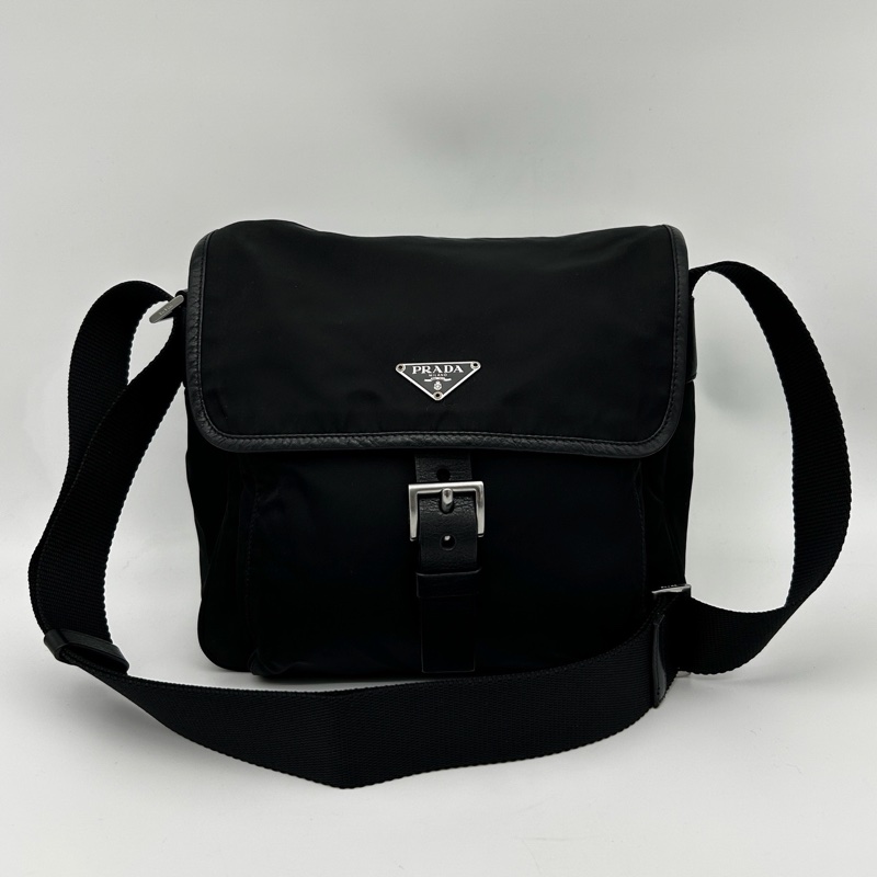 「JL精品代購」Prada黑銀降落傘多用小郵差包-3