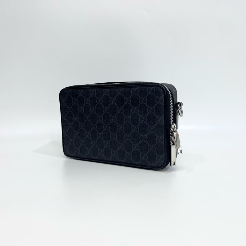 Gucci黑灰老花籃紅藍斜背包792456-2