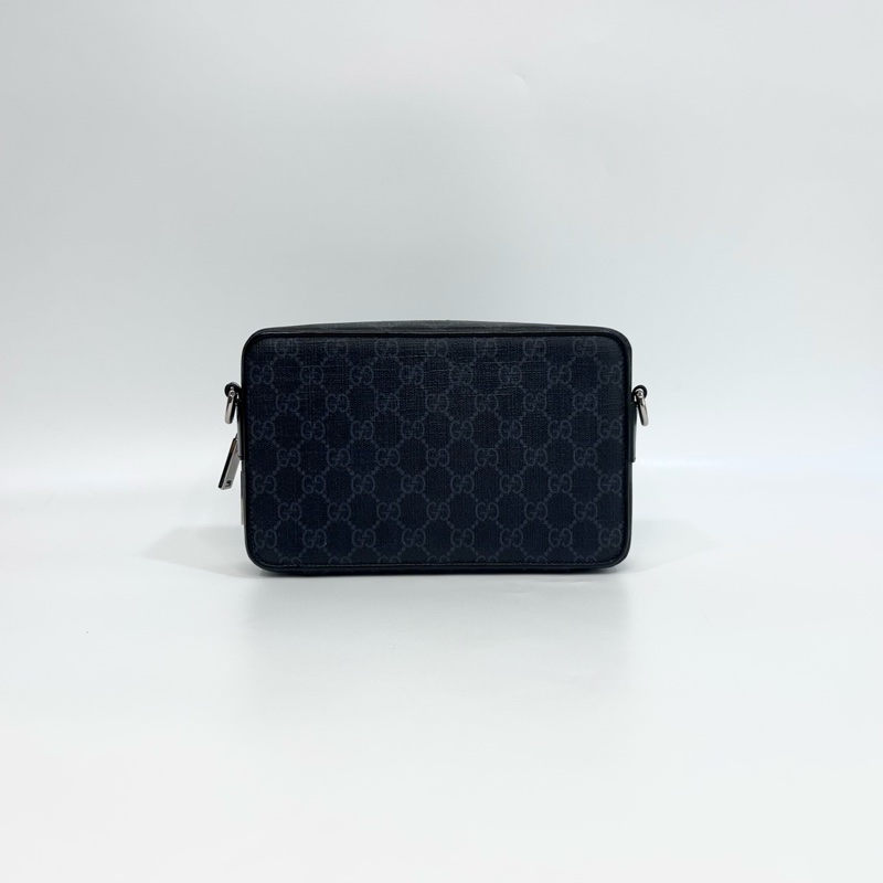 Gucci黑灰老花籃紅藍斜背包792456-3