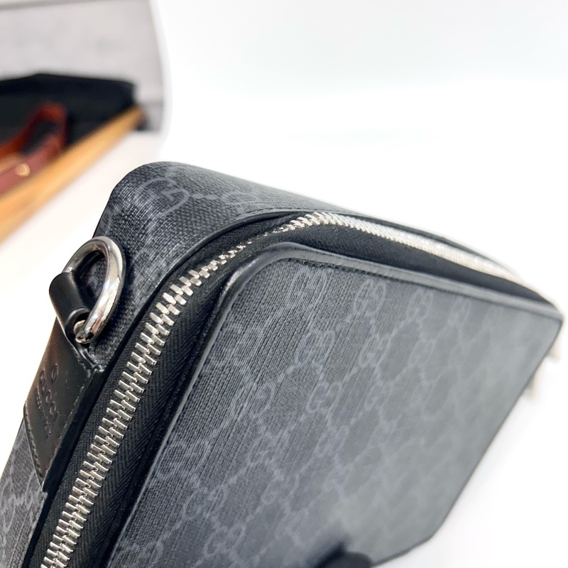 Gucci黑灰老花籃紅藍斜背包792456-13