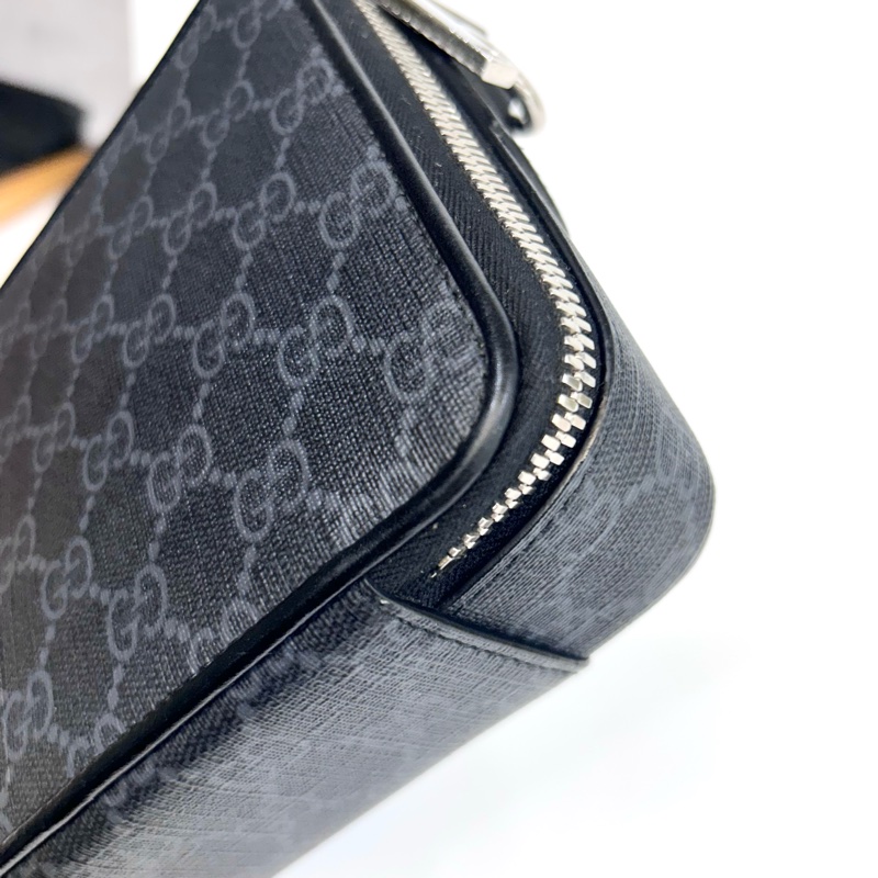 Gucci黑灰老花籃紅藍斜背包792456-15