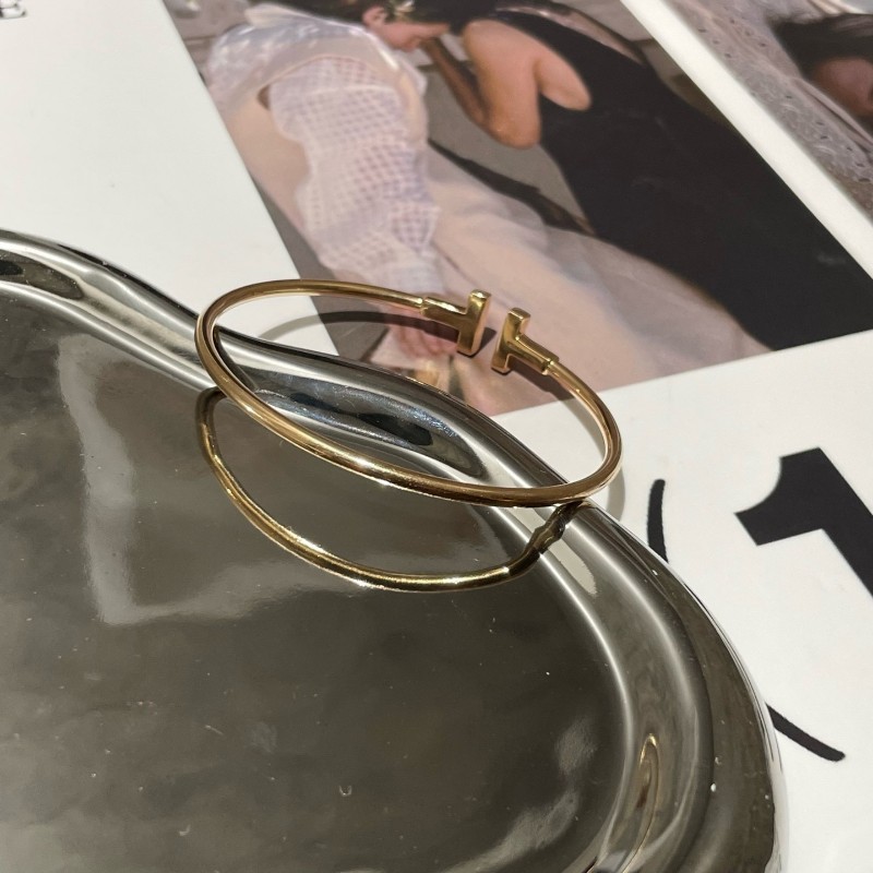Tiffany 寬版 雙T手鐲 18k玫瑰金 M碼 大U刻印-3