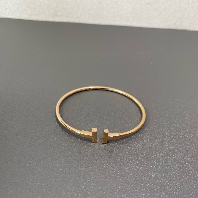 Tiffany 寬版 雙T手鐲 18k玫瑰金 M碼 大U刻印-4